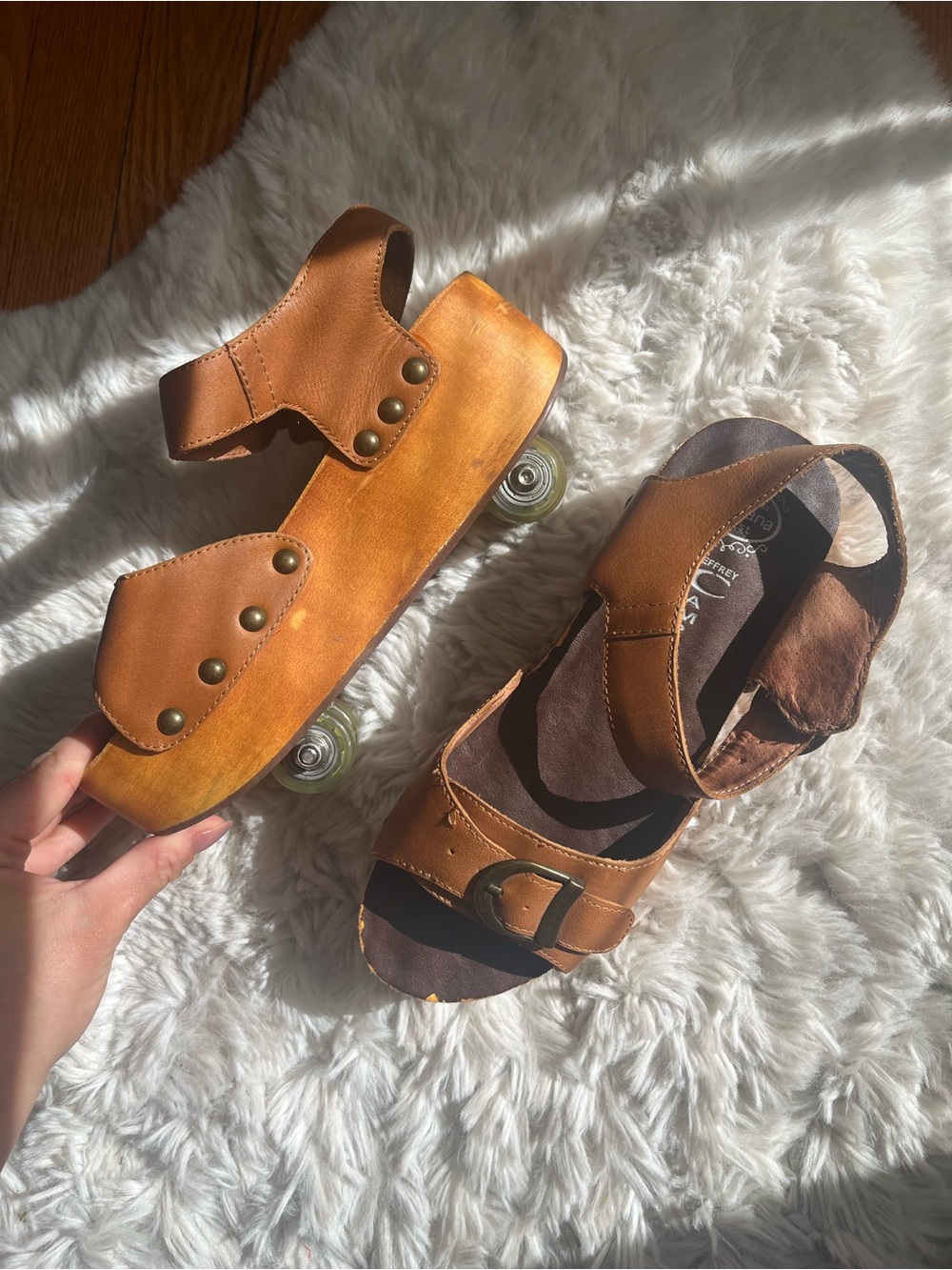 HTF Jeffrey Campbell leather “Rollin” platform roller skate sandals size 6